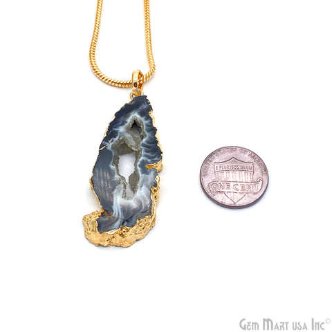 DIY Geode Druzy Gemstone 45x19mm Gold Edged Necklace Pendant