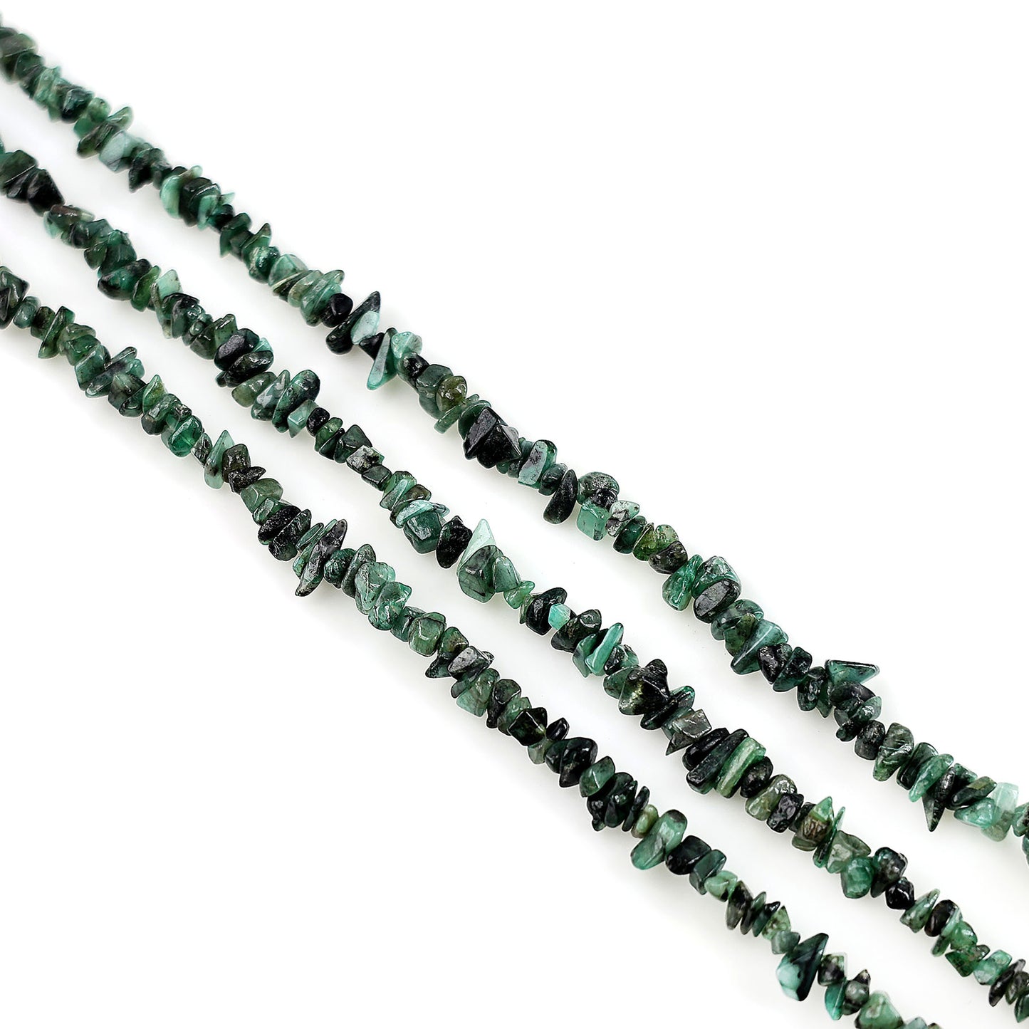 Emerald Chip Beads, 34 Inch, Natural Chip Strands, Drilled Strung Nugget Beads, 3-7mm, Polished, GemMartUSA (CHEM-70001)