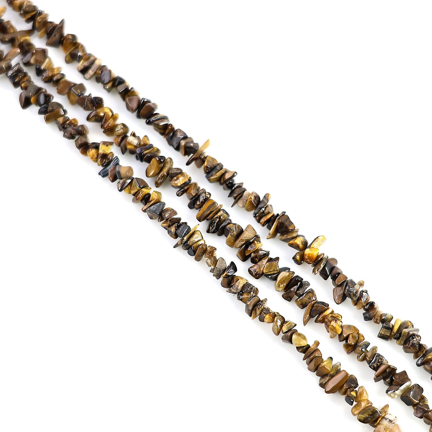 Tiger Eye Chip Beads, 34 Inch, Natural Chip Strands, Drilled Strung Nugget Beads, 3-7mm, Polished, GemMartUSA (CHTE-70001)