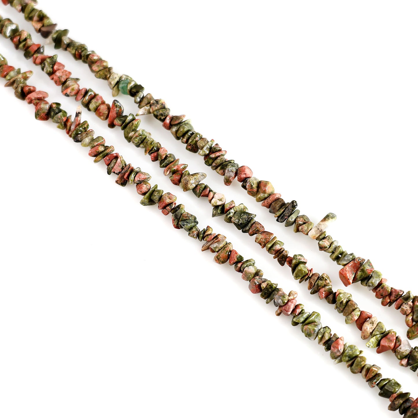 Unakite Chip Beads, 34 Inch, Natural Chip Strands, Drilled Strung Nugget Beads, 3-7mm, Polished, GemMartUSA (CHUN-70001)