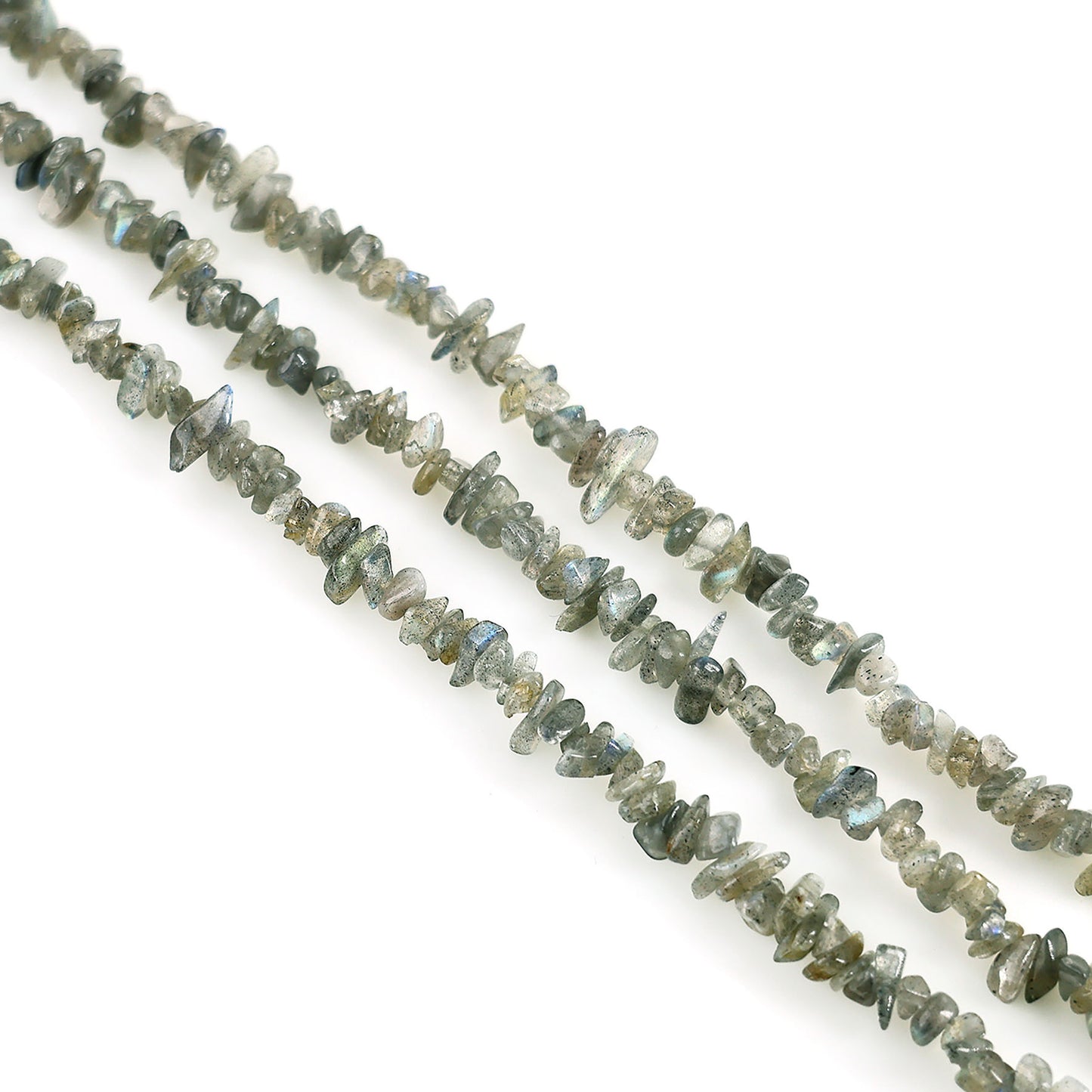 Labradorite Chip Beads, 34 Inch, Natural Chip Strands, Drilled Strung Nugget Beads, 3-7mm, Polished, GemMartUSA (CHLB-70001)