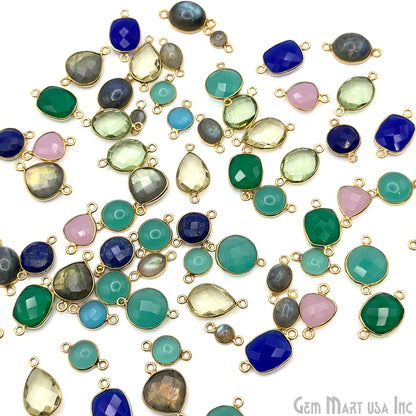 Gold Plated Connector Bulk Lot, Double Bail Bezel Gemstones, Jewelry Making Supplies, DIY Jewelry Starter Kit, 18 pcs Craft Pack, GemMartUSA