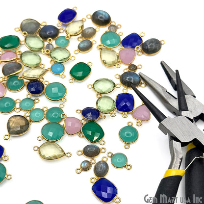 Gold Plated Connector Bulk Lot, Double Bail Bezel Gemstones, Jewelry Making Supplies, DIY Jewelry Starter Kit, 18 pcs Craft Pack, GemMartUSA