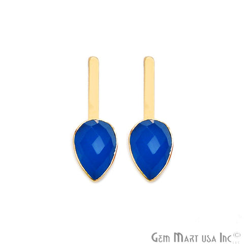 Pear Shape 9x27mm Gold Plated Gemstone Dangle Stud Earrings (Pick your Gemstone) (90174-1)