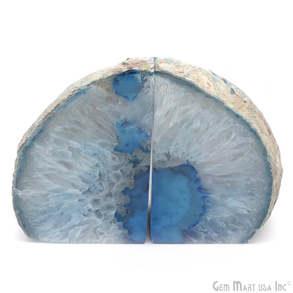 Large Geode Bookend. Blue Agate Bookend Pair. (3.1lbs, 5-6"inch). Mineral Rock Formation, Healing Energy Crystal, Home Decor. *Ships Free