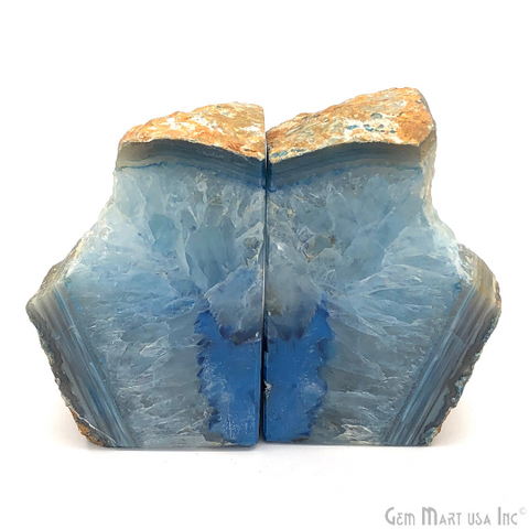Large Geode Bookend. Blue Agate Bookend Pair. (3.1lbs, 5-6"inch). Mineral Rock Formation, Healing Energy Crystal, Home Decor. *Ships Free