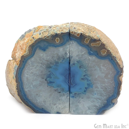 Large Geode Bookend. Blue Agate Bookend Pair. (3.1lbs, 4-5"inch). Mineral Rock Formation, Healing Energy Crystal, Home Decor. *Ships Free