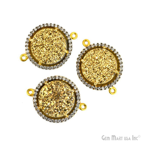 Cubic Zircon Pave Druzy 16mm Round Double Bail Gemstone Connector (Pick Your Druzy)