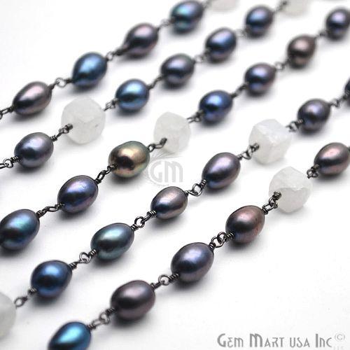 Black Freshwater Pearl With Rainbow Oxidized Wire Wrapped Gemstone Beads Rosary Chain (762877575215)