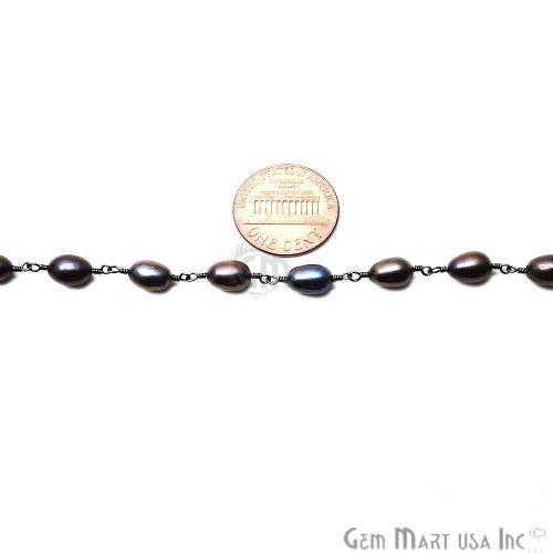 Black Freshwater Pearl Oxidized Wire Wrapped Gemstone Beads Rosary Chain (763004157999)