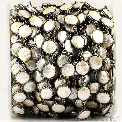 Freshwater Pearl 10mm Round Bezeled Oxidized Continuous Connector Chain - GemMartUSA