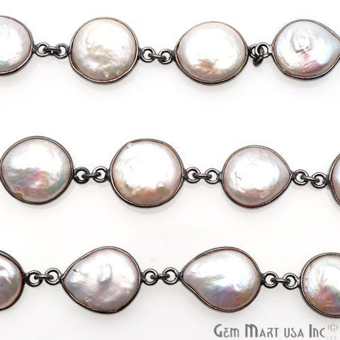 Freshwater Pearl Round 12mm Oxidized Bezel Link Continuous Connector Chain