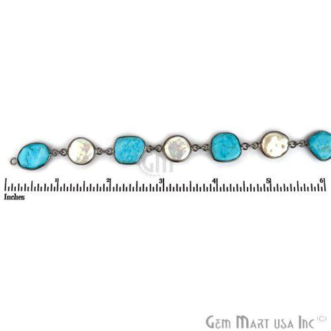 Turquoise With Freshwater Pearl 10-15mm Oxidized Bezel Continuous Connector Chain (764253732911)