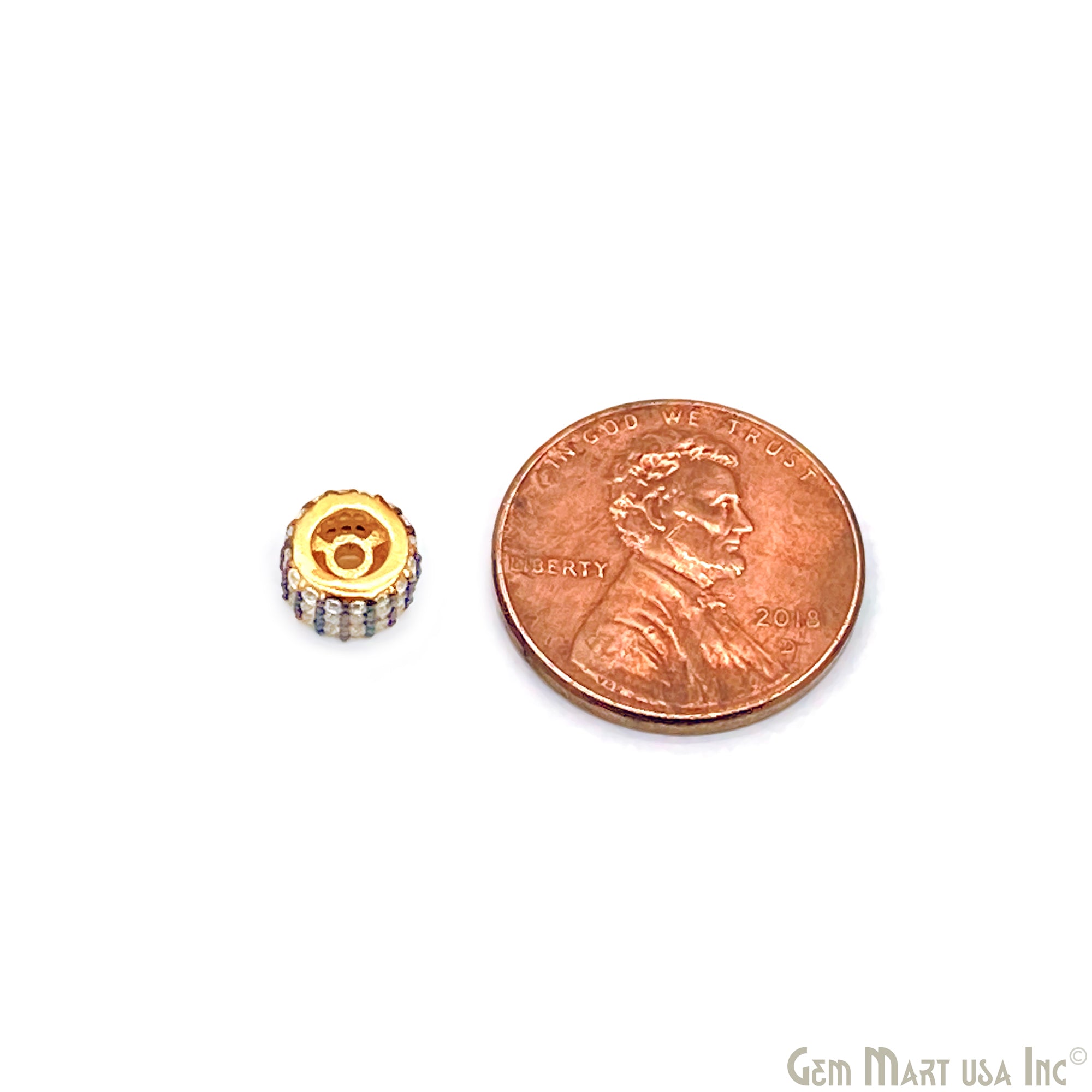 Cubic Zircon Pave 'Round' Shape Charm in Gold Vermeil 8mm Pendant Connector