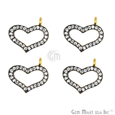 Heart Shape Cubic Zircon Pave Gold Vermeil Charm For Bracelet & Pendants