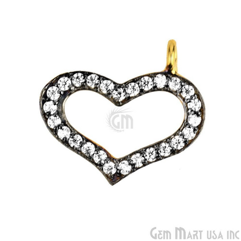 Heart Shape Cubic Zircon Pave Gold Vermeil Charm For Bracelet & Pendants
