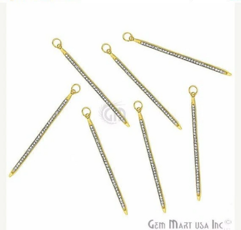 SPIKE Shape Cubic Zircon Pave Gold Vermeil Charm For Bracelet & Pendants