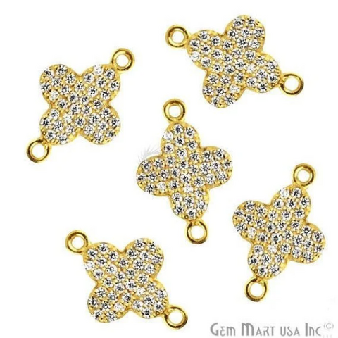Clover Shape Cubic Zircon Pave Gold Vermeil Charm For Bracelet & Pendants
