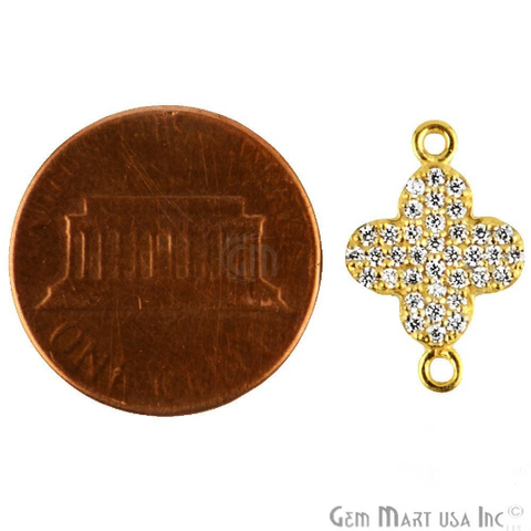 Clover Shape Cubic Zircon Pave Gold Vermeil Charm For Bracelet & Pendants