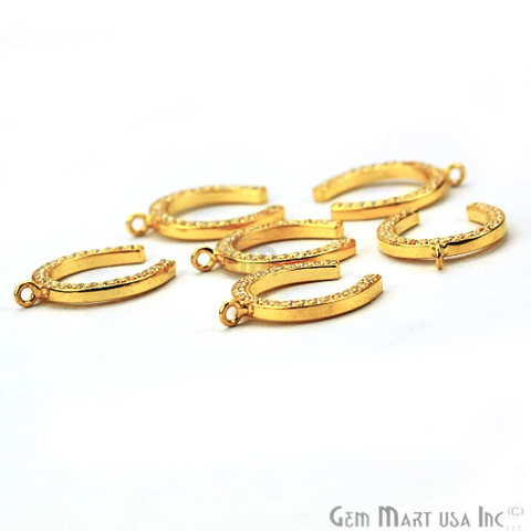 Horseshoe Shape Cubic Zircon Pave Gold Vermeil Charm For Bracelet & Pendants