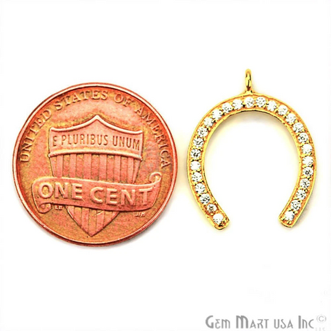 Horseshoe Shape Cubic Zircon Pave Gold Vermeil Charm For Bracelet & Pendants