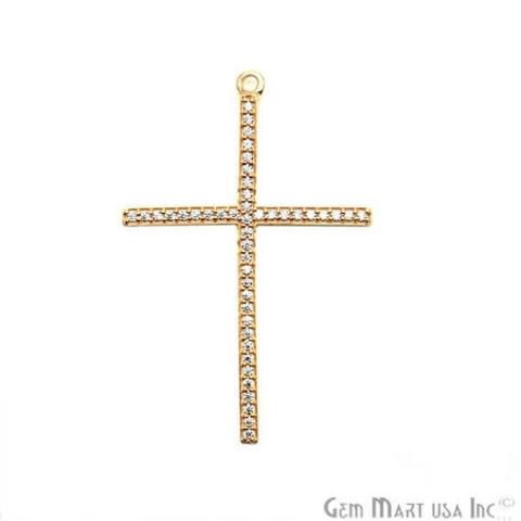 Cross Cubic Zircon Pave Gold Vermeil Charm For Bracelet & Pendants