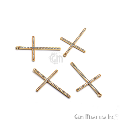 Cross Cubic Zircon Pave Gold Vermeil Charm For Bracelet & Pendants