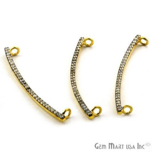 Bar Shape Cubic Zircon Pave Gold Vermeil Charm For Bracelet & Pendants