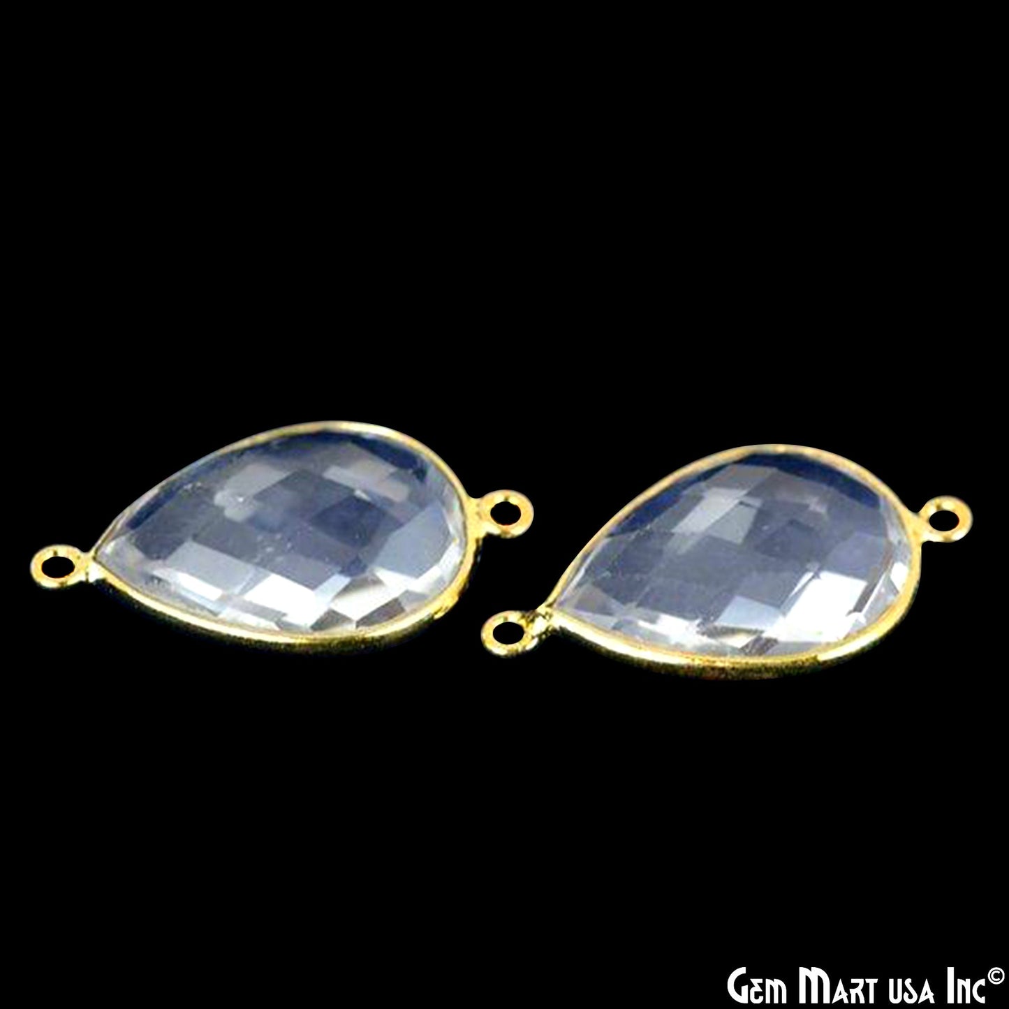 Pear 15x20mm Double Bail Gold Bezel Gemstone Connector