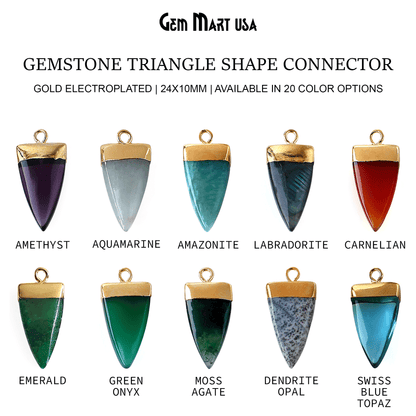 Gemstone Triangle 24x10mm Gold Electroplated Single Bail Connector