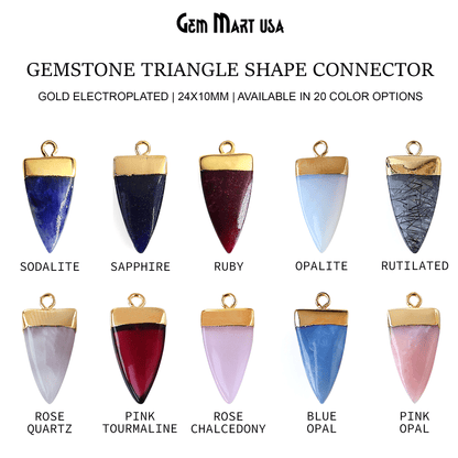 Gemstone Triangle 24x10mm Gold Electroplated Single Bail Connector