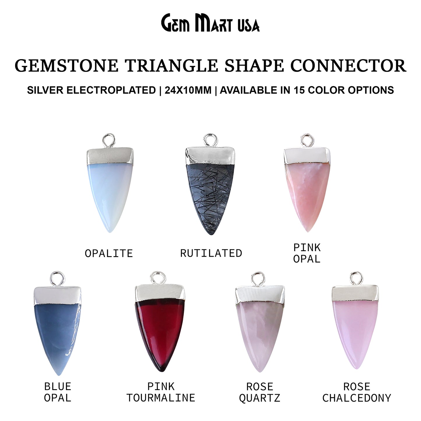 Gemstone Triangle 24x10mm Silver Electroplated Single Bail Connector