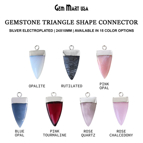 Gemstone Triangle 24x10mm Silver Electroplated Single Bail Connector
