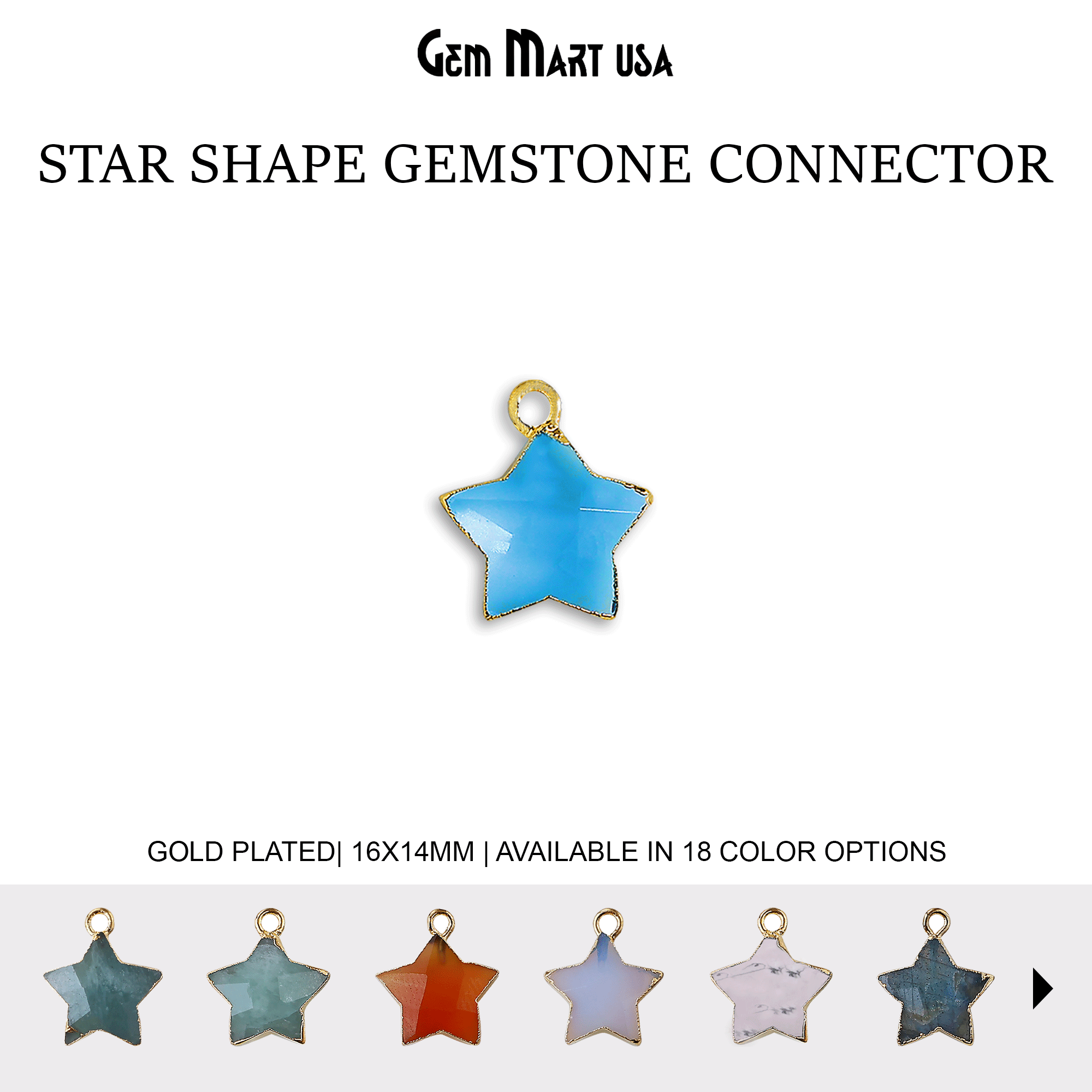 Star Shape Single Bail 16x14mm Gold Electroplated Gemstone Connector