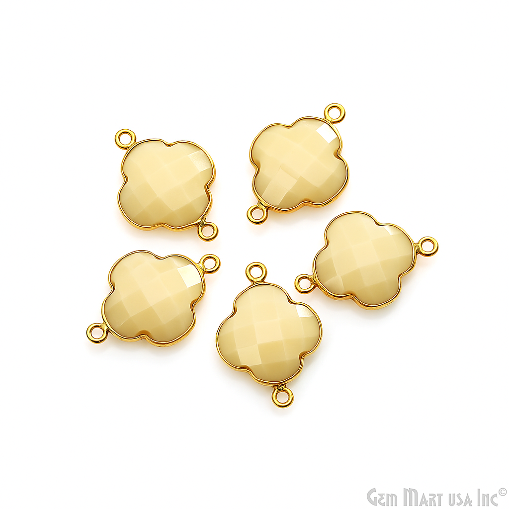 Clover 16x22mm Double Bail Gold Bezel Gemstone Connector