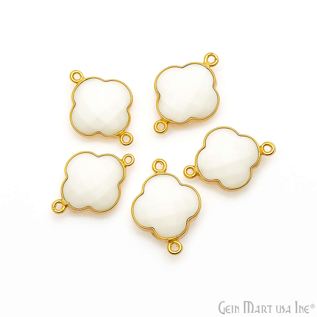 Clover 16x22mm Double Bail Gold Bezel Gemstone Connector