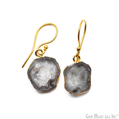 Grey Geode Organic Druzy 18X13mm Gold Electroplated Hook Earring (DPER-90265)