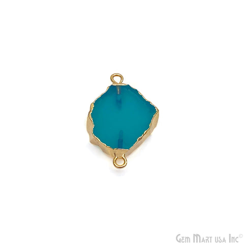 Aqua Chalcedony Petite Flat 21x19mm Gold Electroplated Double Bail Connector