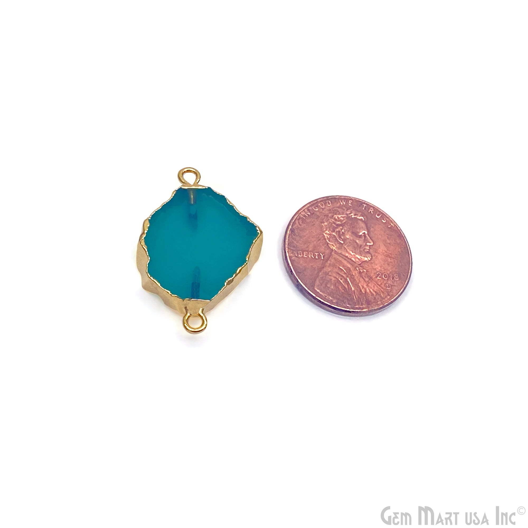 Aqua Chalcedony Petite Flat 21x19mm Gold Electroplated Double Bail Connector