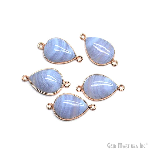 Blue Lace Agate Bezel Connector Pears Shape 24k Gold Plated Double Bail Connector