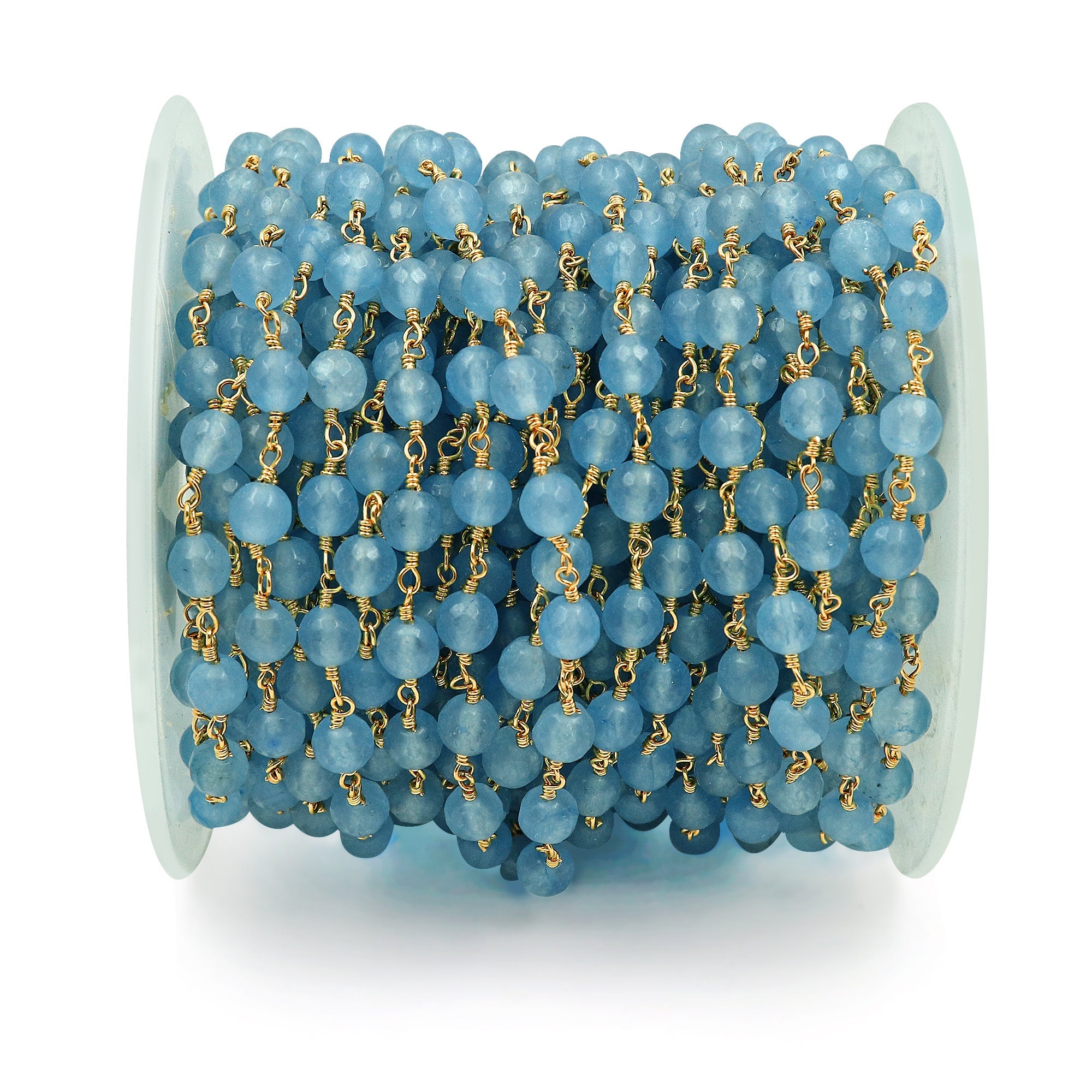 2. 6mm Baby Blue Jade-Gold Plating