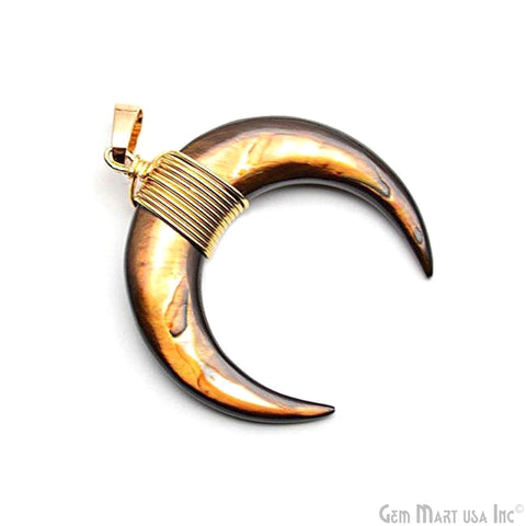 Gemstone Shell Horn Pendant, 32x34mm Gold Plated Wire Wrapped Double Horn Gemstone Crescent Moon Pendant(50026)