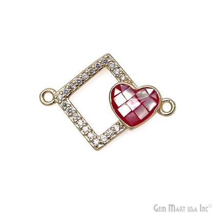 Square With Heart Charm Pendant 20x14mm Double Bail Bracelet Charm Jewelry GemMartUSA