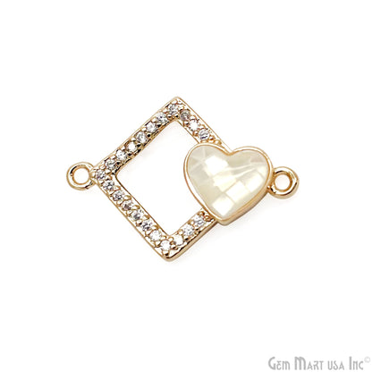 Square With Heart Charm Pendant 20x14mm Double Bail Bracelet Charm Jewelry GemMartUSA