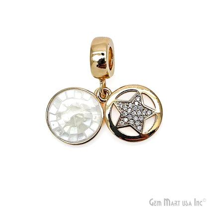 Round CZ Star Gold Plated 10mm Single Bail Pendant Connector Charms Jewelry GemMartUSA