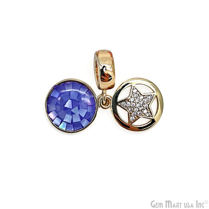 Round CZ Star Gold Plated 10mm Single Bail Pendant Connector Charms Jewelry GemMartUSA