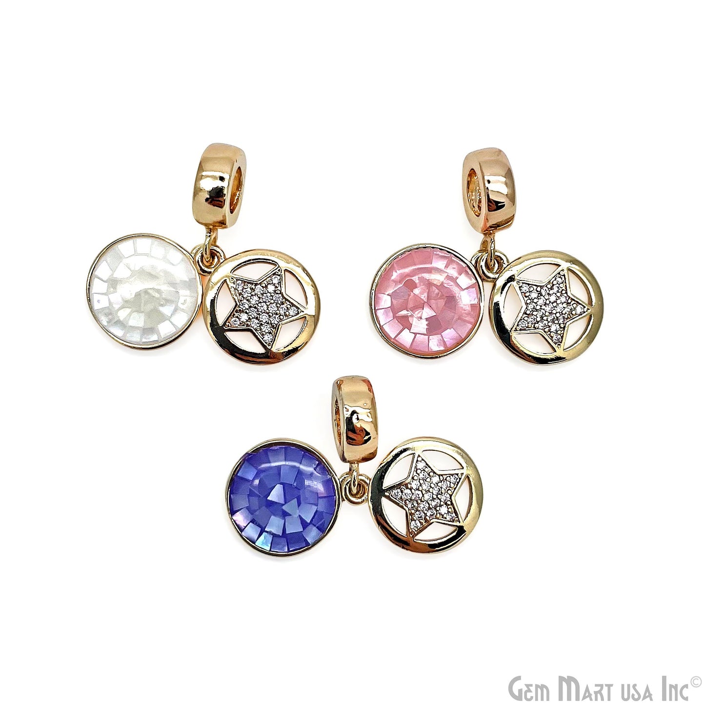 Round CZ Star Gold Plated 10mm Single Bail Pendant Connector Charms Jewelry GemMartUSA