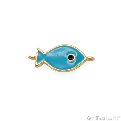 Fish Charm Blue Shell  Double Bail Connector Pendant Jewelry GemMartUSA