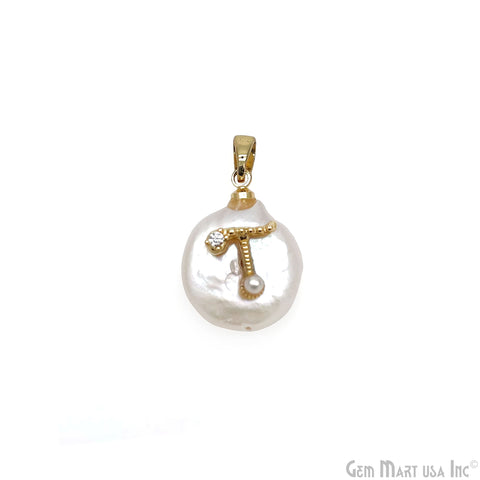 Alphabets Organic Freshwater Pearl Gold Plated Single Bail Pendant, Letter Charms, Personalized Necklace