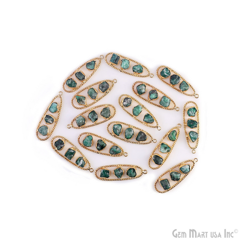 Emerald Rough Gemstone Free Form Oval Gold Plated Twisted Bezel setting 44x16mm DIY Earring Pendant Connector
